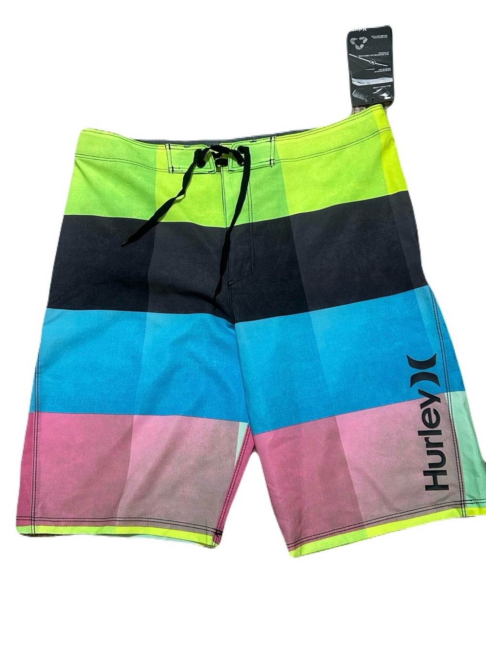 Hurley Phantom Men’s Multicolor Striped Boardshorts - Neon/Blue/Pink